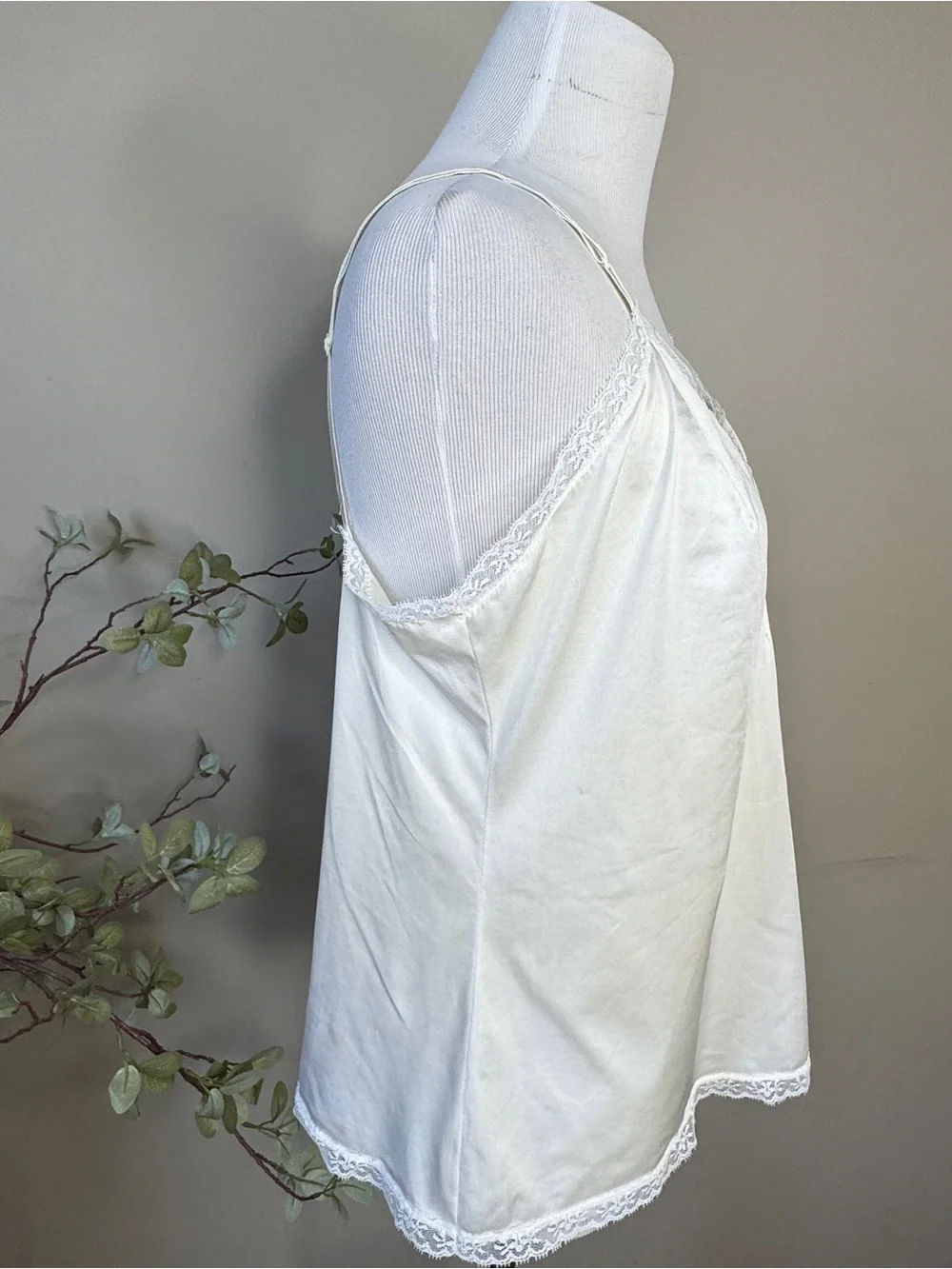 Vintage Lorrain 36 Satin Lace Cami Butterfly Made USA Nylon Lingerie Slip Top